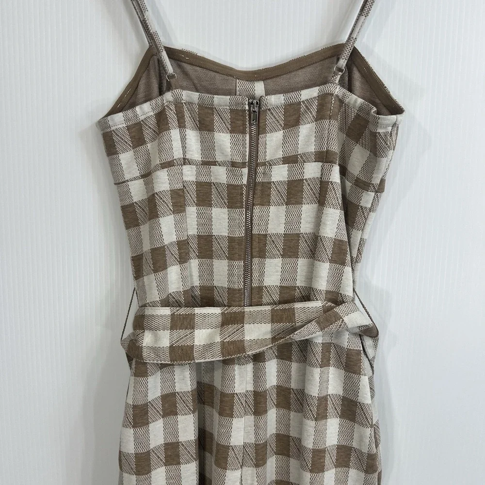 En Saison ANTHROPOLOGIE Mani Gingham Plaid Jumpsuit Size XS Beige Belted Pockets